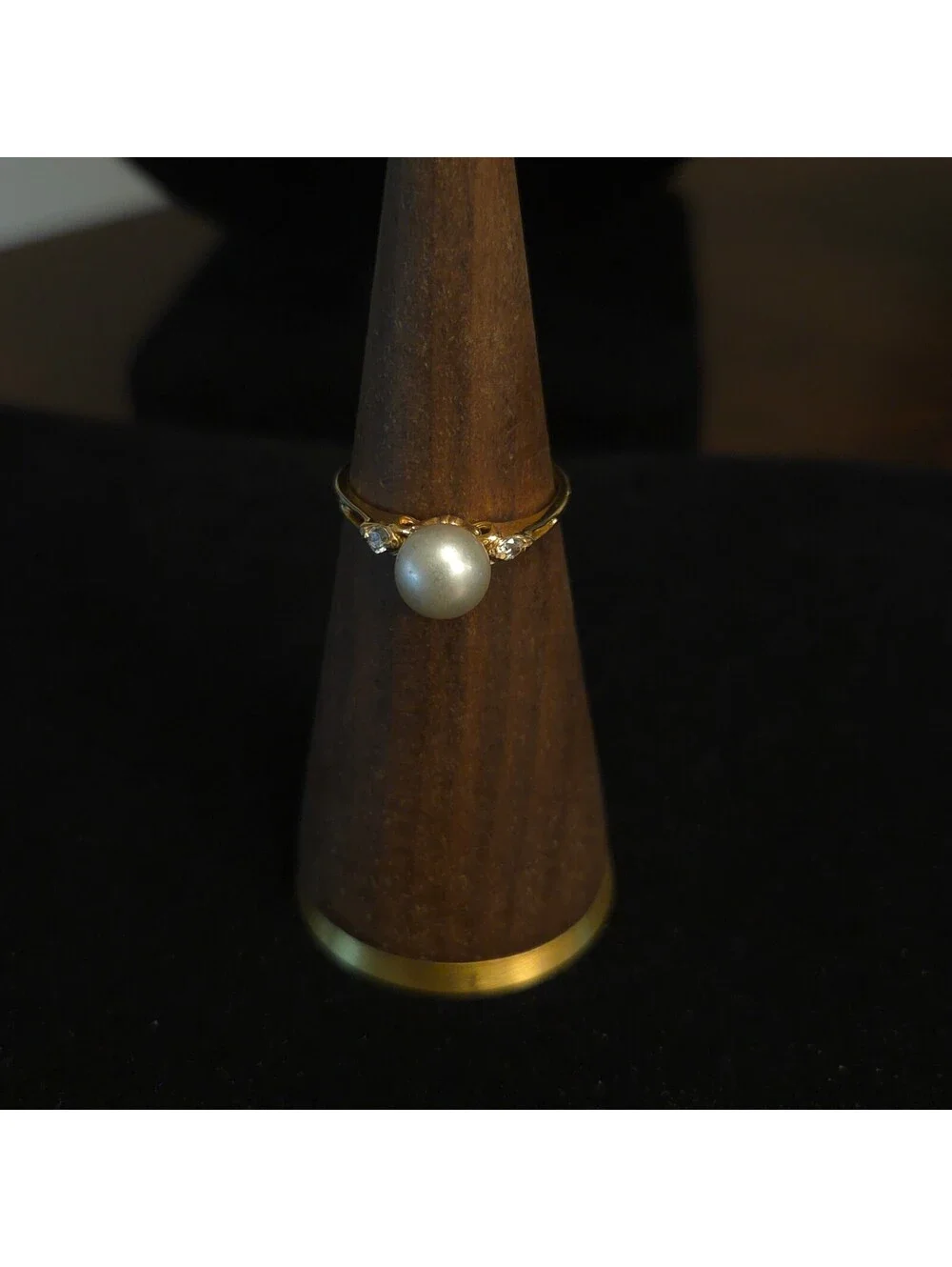 Vintage Size 7 10K Gold 6mm Pearl and CZ Ring